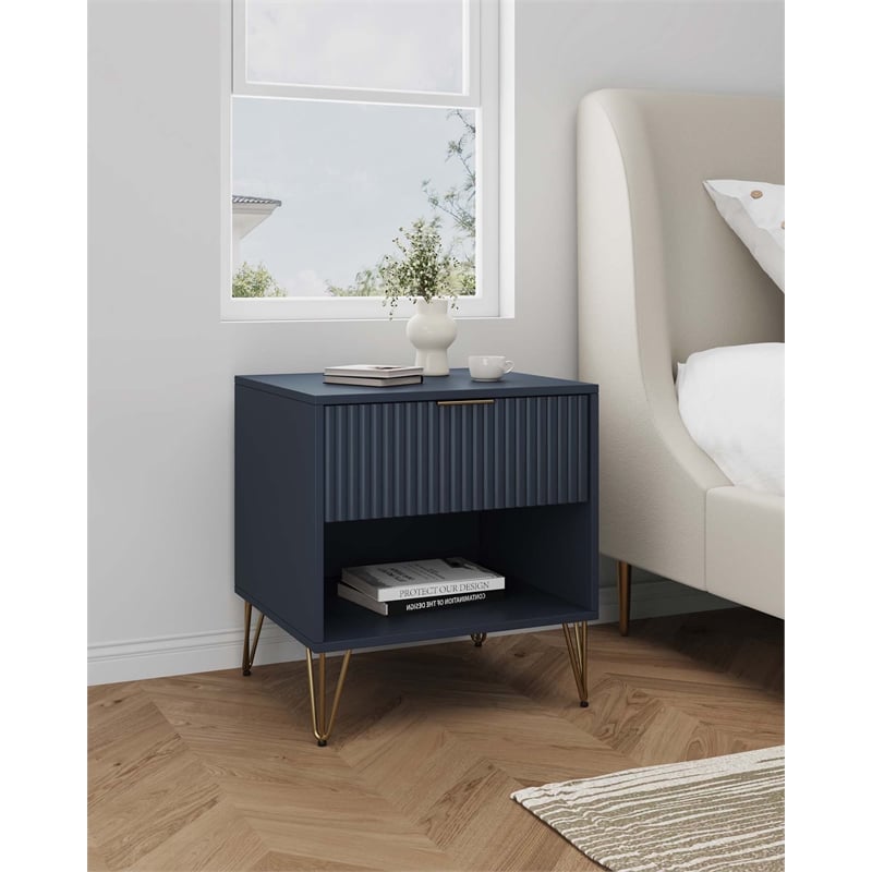 Manhattan Comfort DUMBO 1.0 Nightstand made from Engineered Wood - Midnight Blue