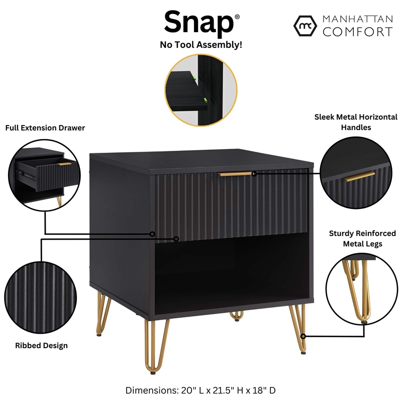 Manhattan Comfort DUMBO 1.0 Nightstand made from Engineered Wood - Black