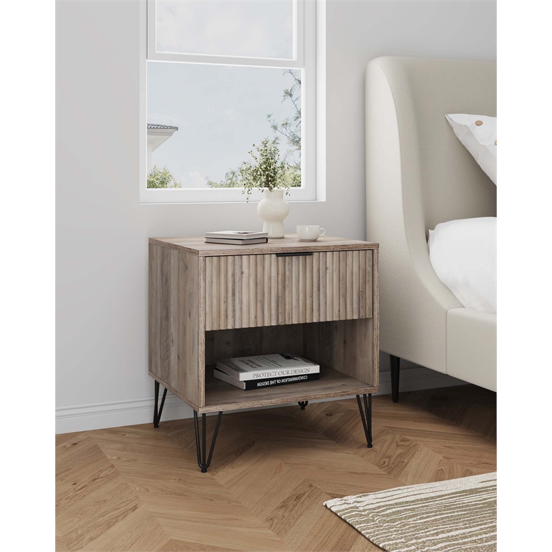 Manhattan Comfort DUMBO 1.0 Nightstand made from Engineered Wood - Rustic Gray