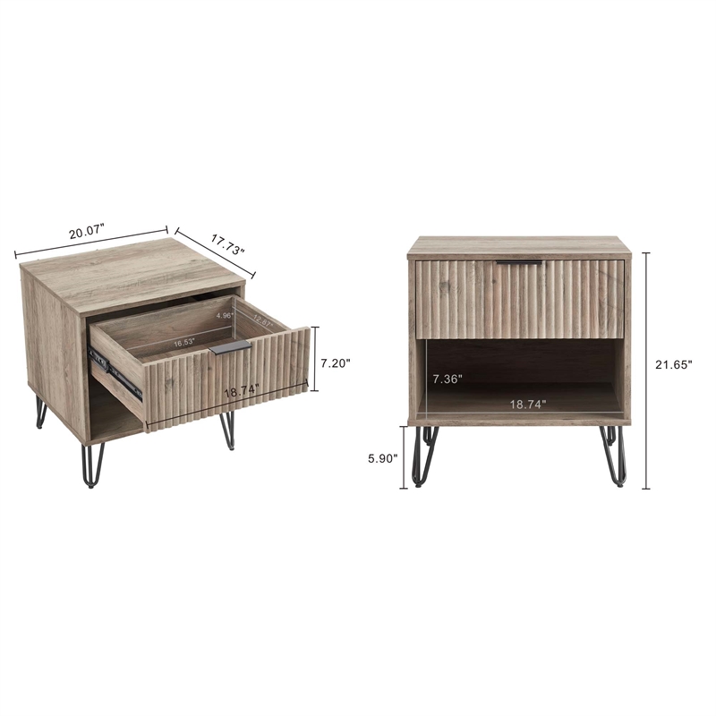 Manhattan Comfort DUMBO 1.0 Nightstand made from Engineered Wood - Rustic Gray