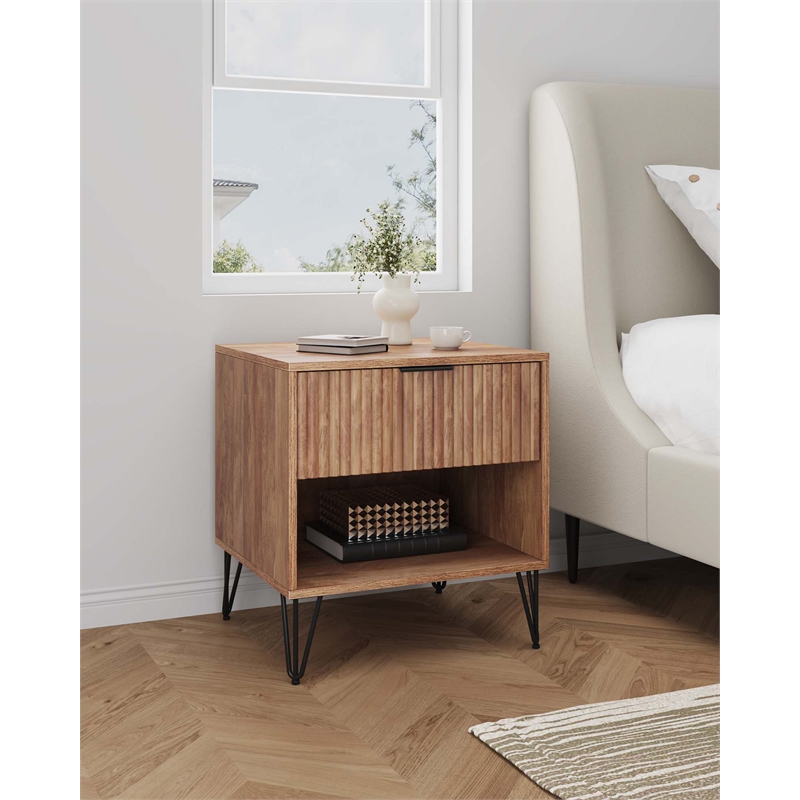 Manhattan Comfort DUMBO 1.0 Nightstand made from Engineered Wood - Golden Brown