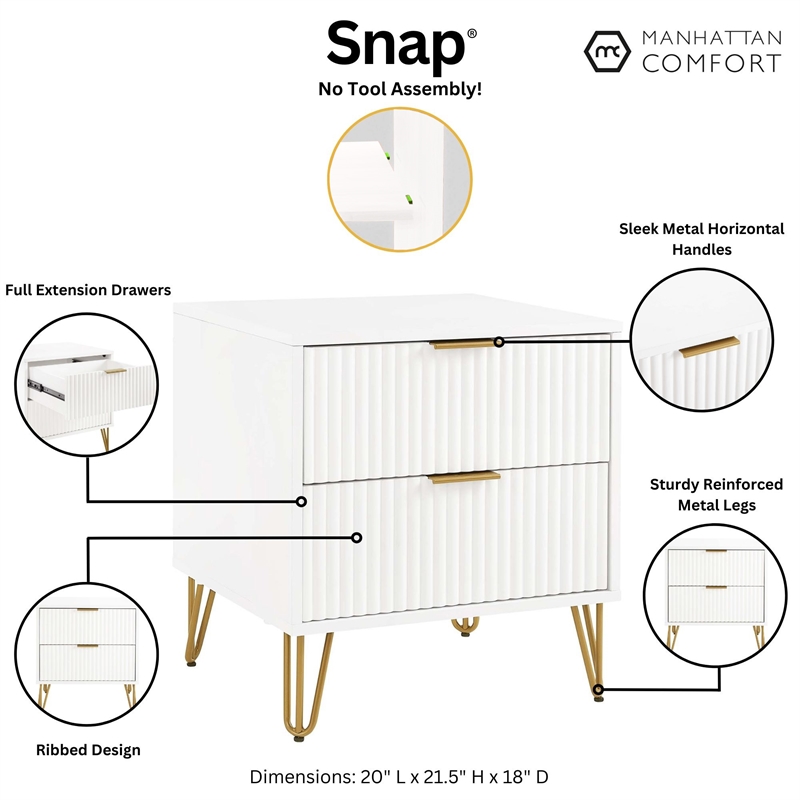 Manhattan Comfort DUMBO 2.0 Nightstand made from Engineered Wood - White