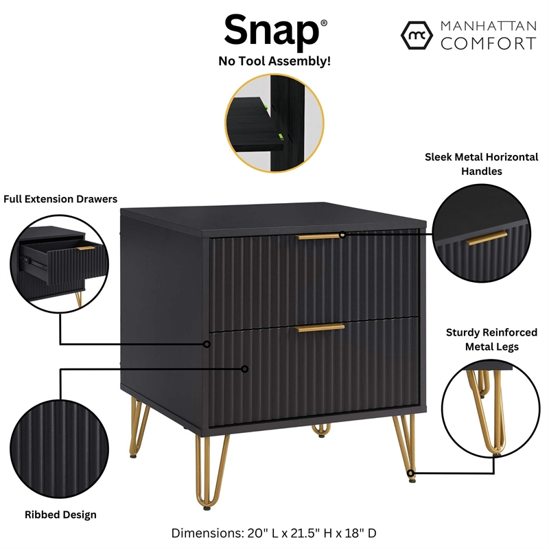 Manhattan Comfort DUMBO 2.0 Nightstand made from Engineered Wood - Black