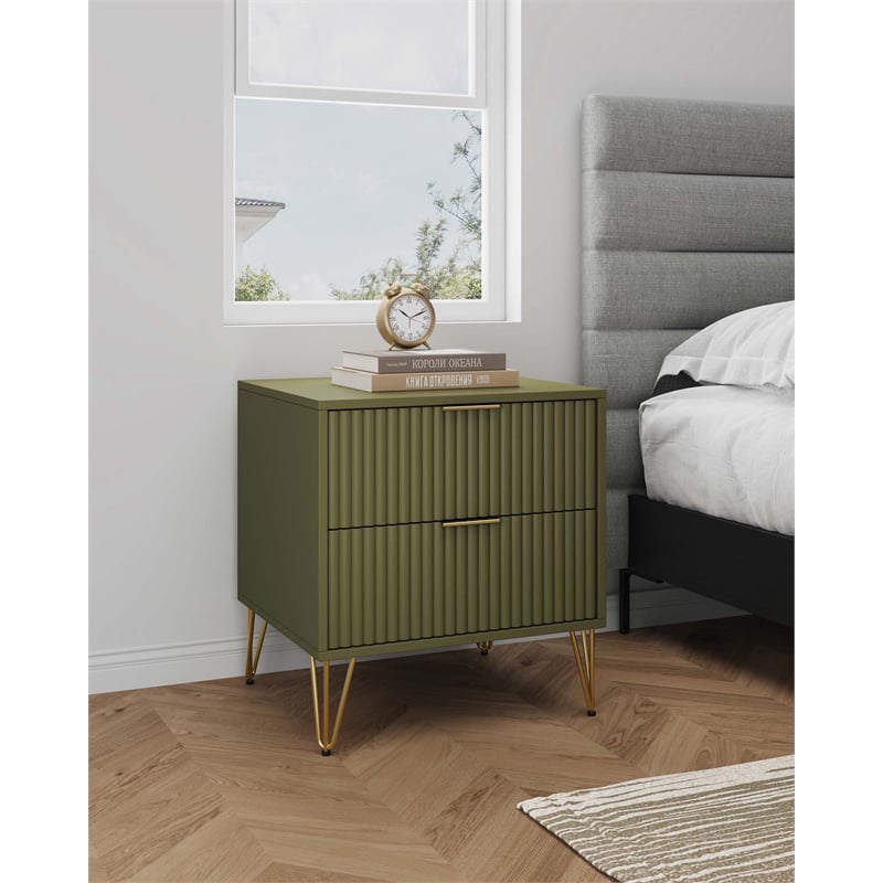 Manhattan Comfort DUMBO 2.0 Nightstand made from Engineered Wood - Olive Green