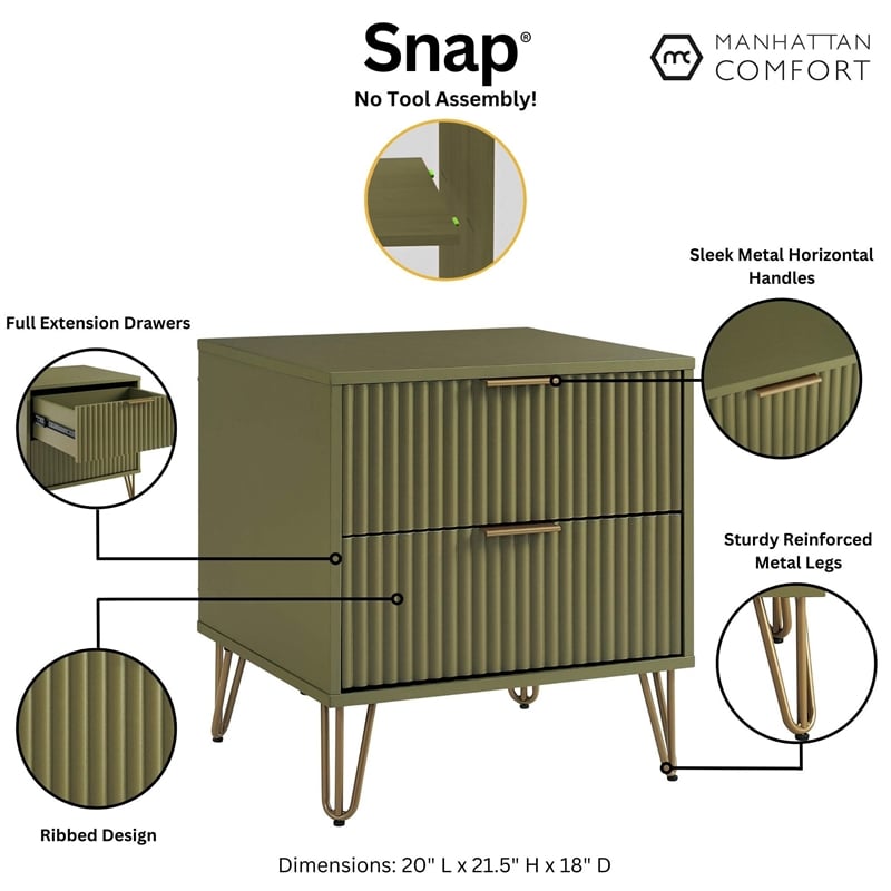 Manhattan Comfort DUMBO 2.0 Nightstand made from Engineered Wood - Olive Green