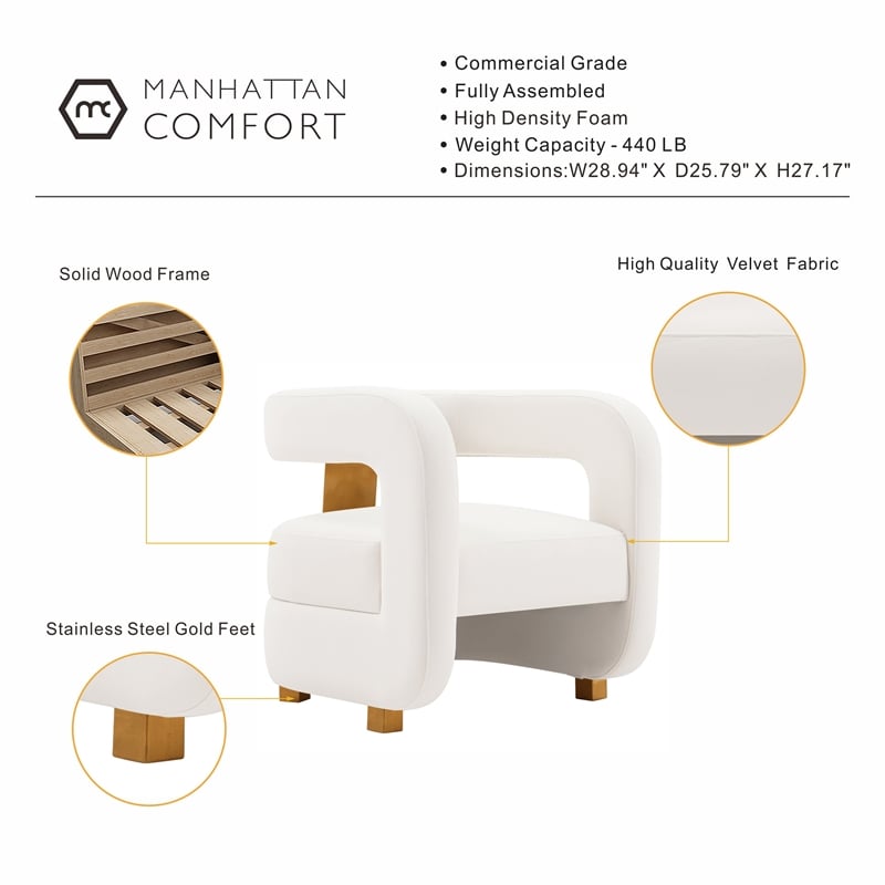 Manhattan Comfort Amirah Solid Wood Frame Accent Chair in White