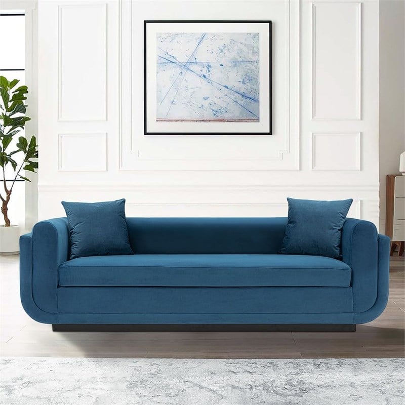 Manhattan Comfort Edmonda Sofa with Solid Wood Frame in Sapphire Blue