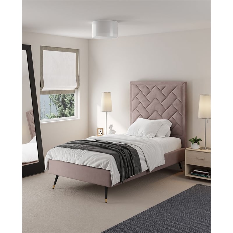 Manhattan Comfort Crosby Solid Wood Frame Twin-Size Bed in Blush