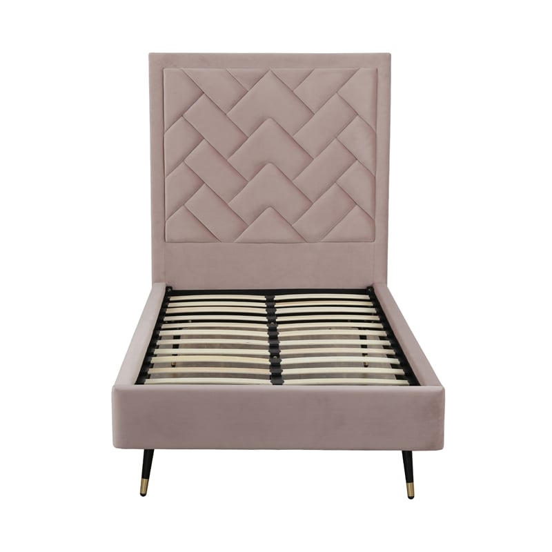 Manhattan Comfort Crosby Solid Wood Frame Twin-Size Bed in Blush