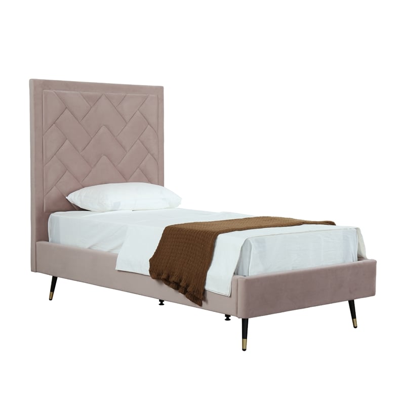 Manhattan Comfort Crosby Solid Wood Frame Twin-Size Bed in Blush