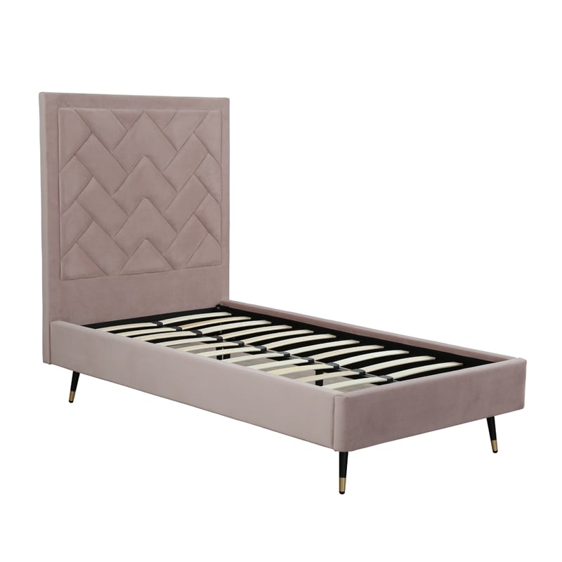 Manhattan Comfort Crosby Solid Wood Frame Twin-Size Bed in Blush