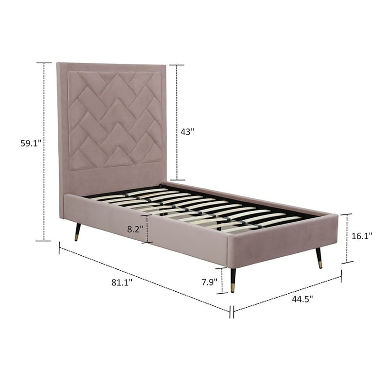 Manhattan Comfort Crosby Solid Wood Frame Twin-Size Bed in Blush