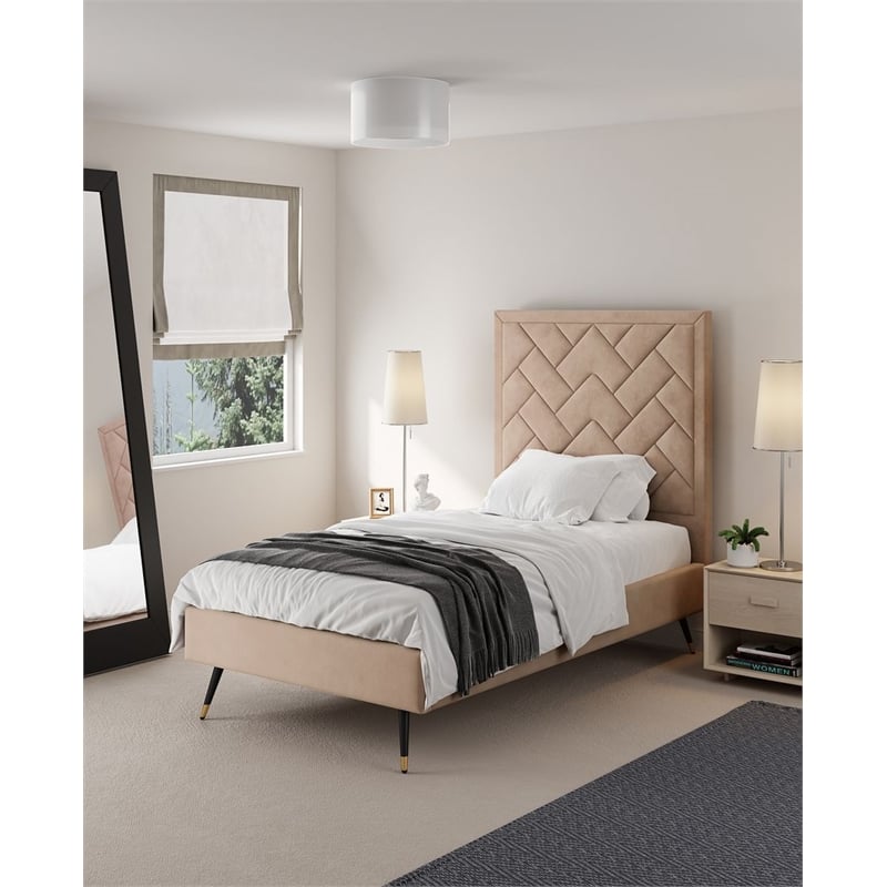 Manhattan Comfort Crosby Solid Wood Frame Twin-Size Bed in Cream