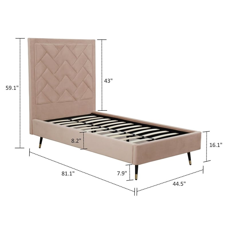Manhattan Comfort Crosby Solid Wood Frame Twin-Size Bed in Cream