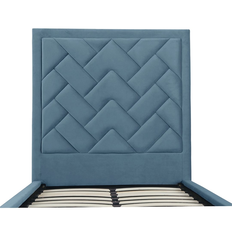 Manhattan Comfort Crosby Solid Wood Frame Twin-Size Bed in Blue
