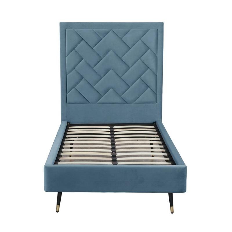 Manhattan Comfort Crosby Solid Wood Frame Twin-Size Bed in Blue