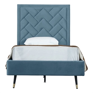 Manhattan Comfort Crosby Solid Wood Frame Twin-Size Bed in Blue