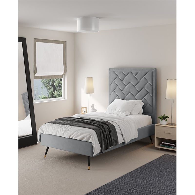 Manhattan Comfort Crosby Solid Wood Frame Twin-Size Bed in Gray