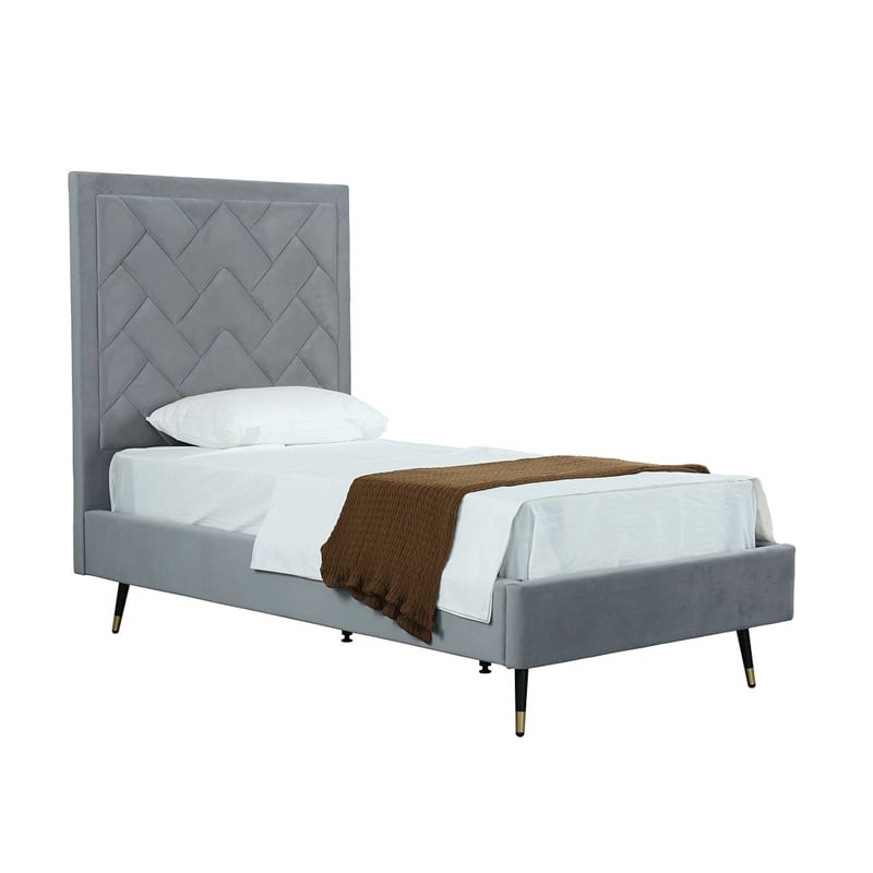 Manhattan Comfort Crosby Solid Wood Frame Twin-Size Bed in Gray