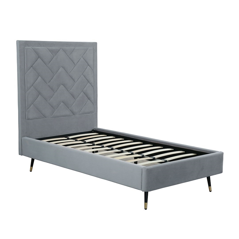 Manhattan Comfort Crosby Solid Wood Frame Twin-Size Bed in Gray