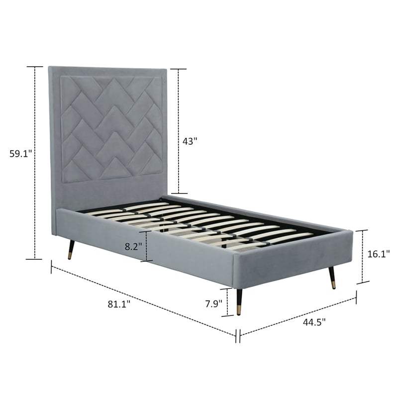 Manhattan Comfort Crosby Solid Wood Frame Twin-Size Bed in Gray