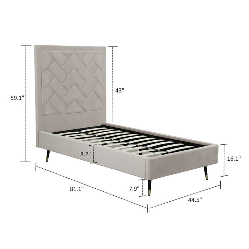 Manhattan Comfort Crosby Solid Wood Frame Twin-Size Bed in Beige