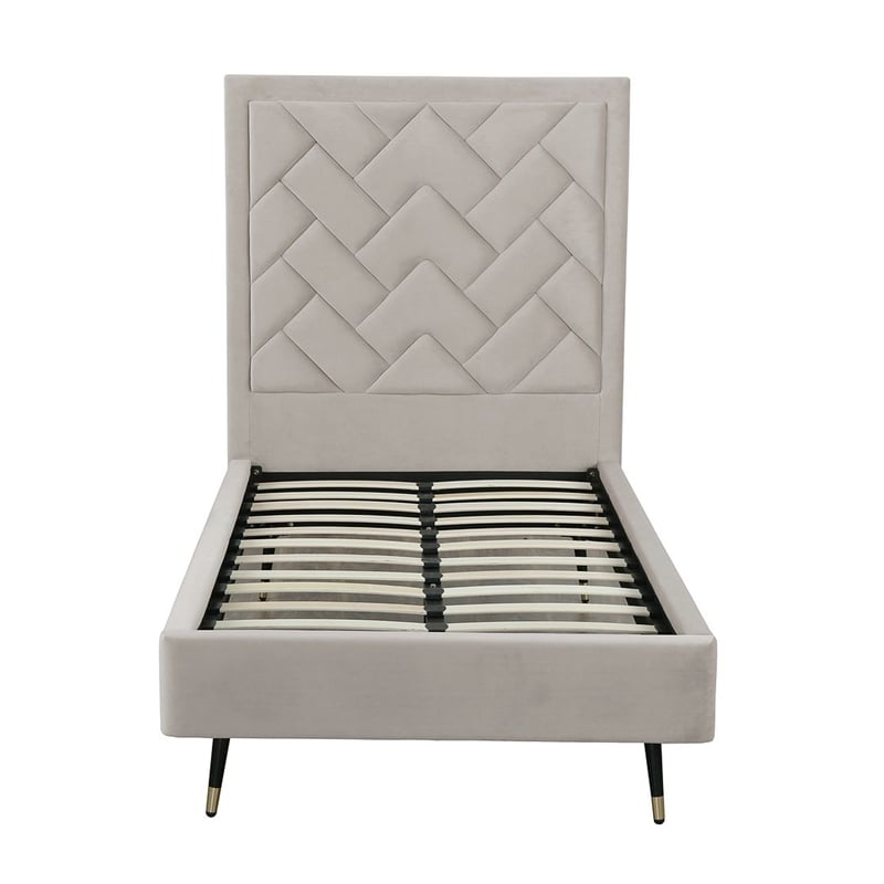 Manhattan Comfort Crosby Solid Wood Frame Twin-Size Bed in Beige