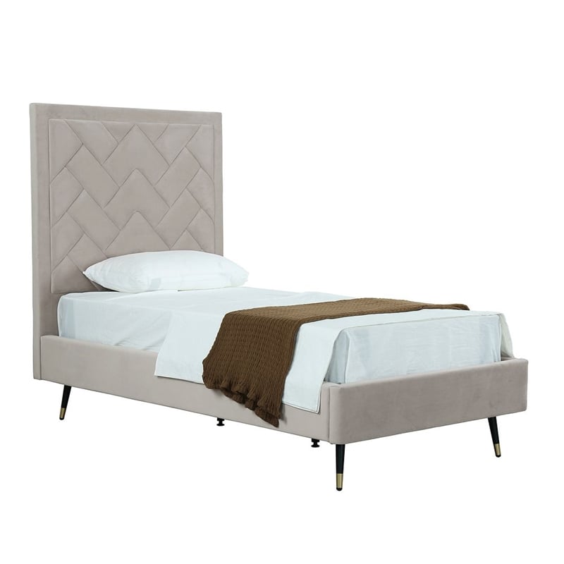Manhattan Comfort Crosby Solid Wood Frame Twin-Size Bed in Beige