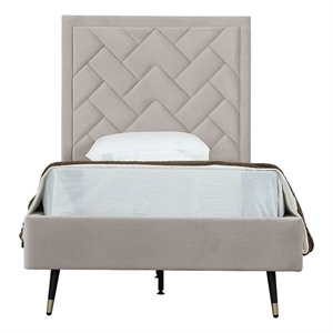 Manhattan Comfort Crosby Solid Wood Frame Twin-Size Bed in Beige