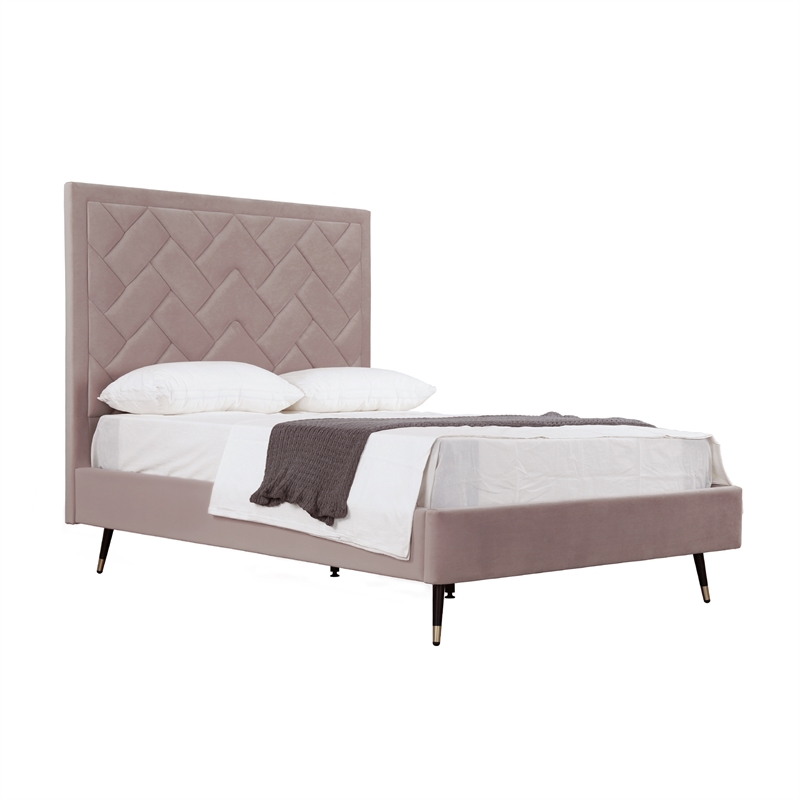 Manhattan Comfort Crosby Full-Size Bed with Solid Wood Frame in Blush