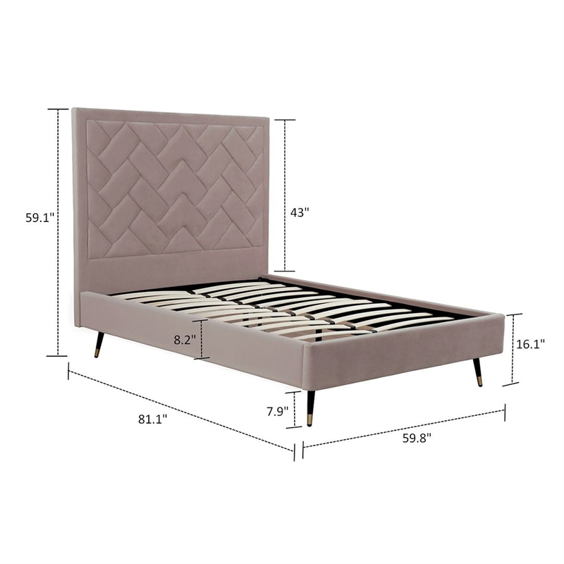 Manhattan Comfort Crosby Full-Size Bed with Solid Wood Frame in Blush