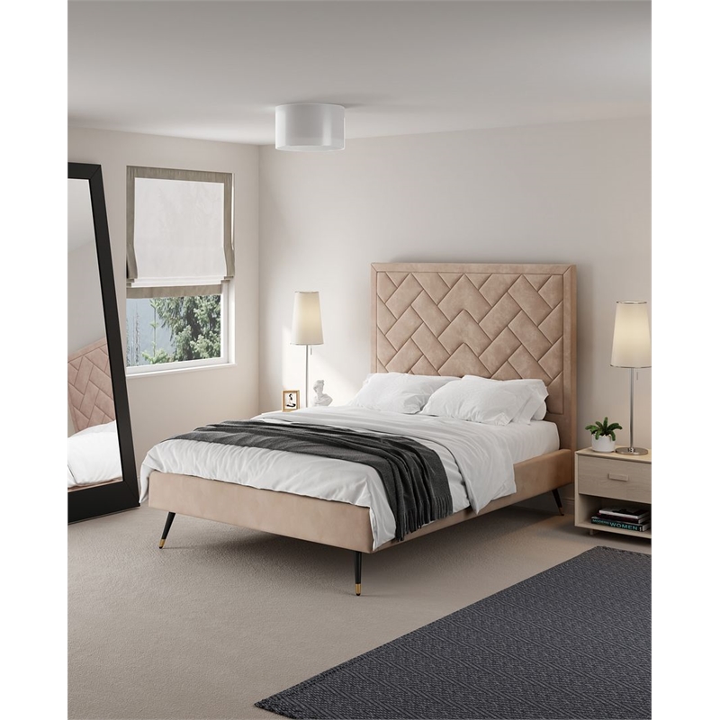 Manhattan Comfort Crosby Full-Size Bed with Solid Wood Frame in Cream