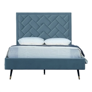 Manhattan Comfort Crosby Full-Size Bed with Solid Wood Frame in Blue