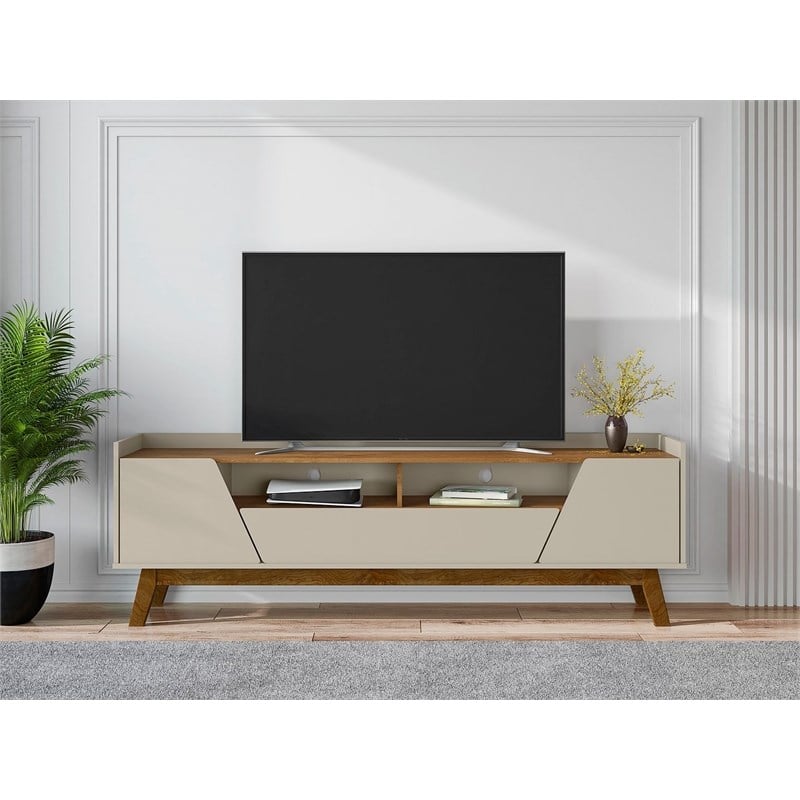 Manhattan Comfort Marcus 70.86 TV Stand from Engineered Wood in Beige and Nature