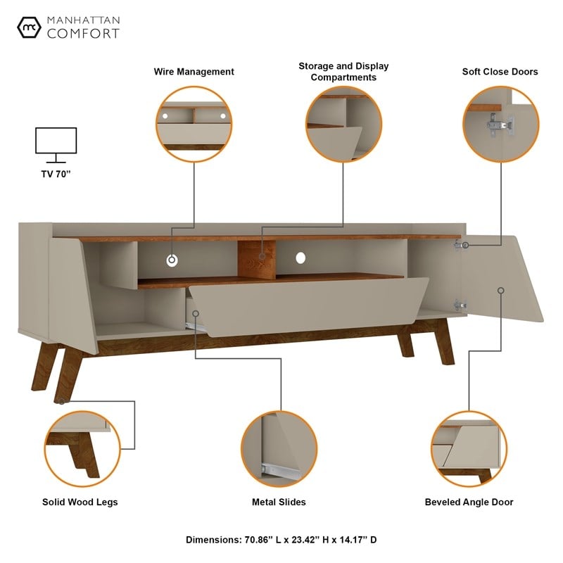 Manhattan Comfort Marcus 70.86 TV Stand from Engineered Wood in Beige and Nature