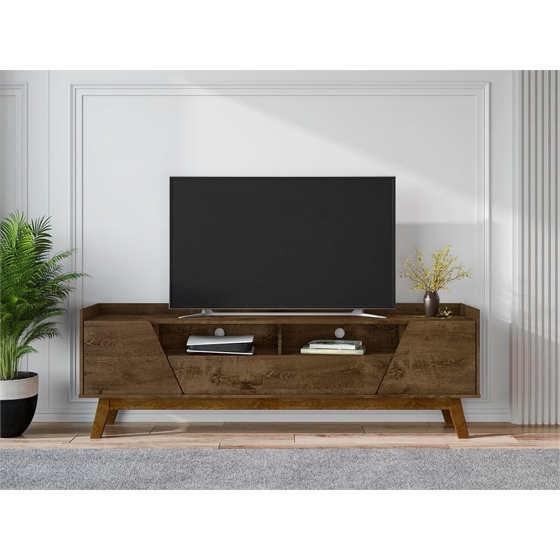 Manhattan Comfort Marcus 70.86 TV Stand from Engineered Wood in Rustic Brown