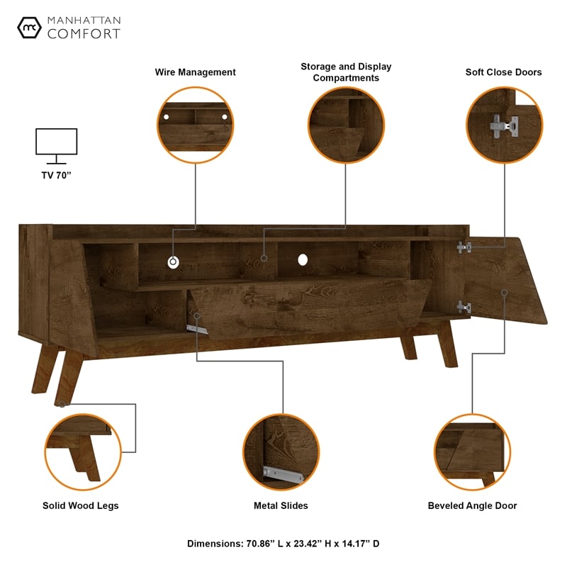 Manhattan Comfort Marcus 70.86 TV Stand from Engineered Wood in Rustic Brown