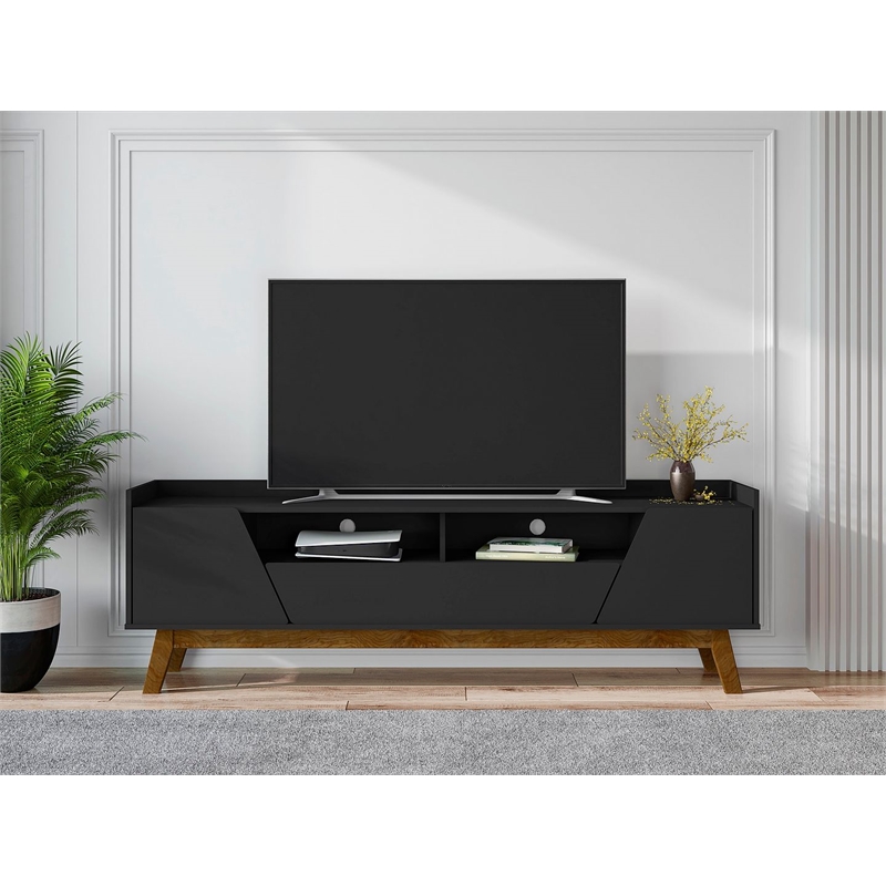 Manhattan Comfort Marcus 70.86 TV Stand from Engineered Wood in Matte Black