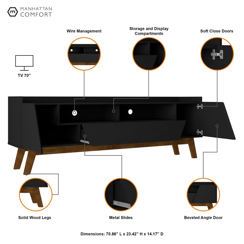 Manhattan Comfort Marcus 70.86 TV Stand from Engineered Wood in Matte Black
