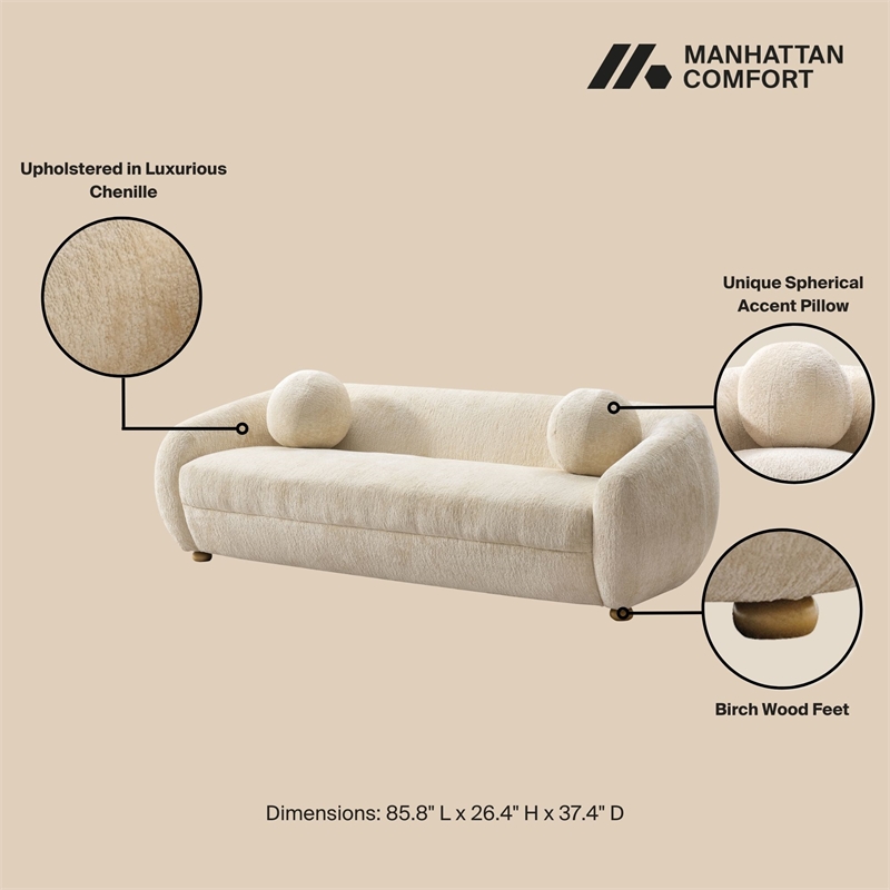 Manhattan Comfort Tribeca Sofa with Solid Wood Frame in Cream