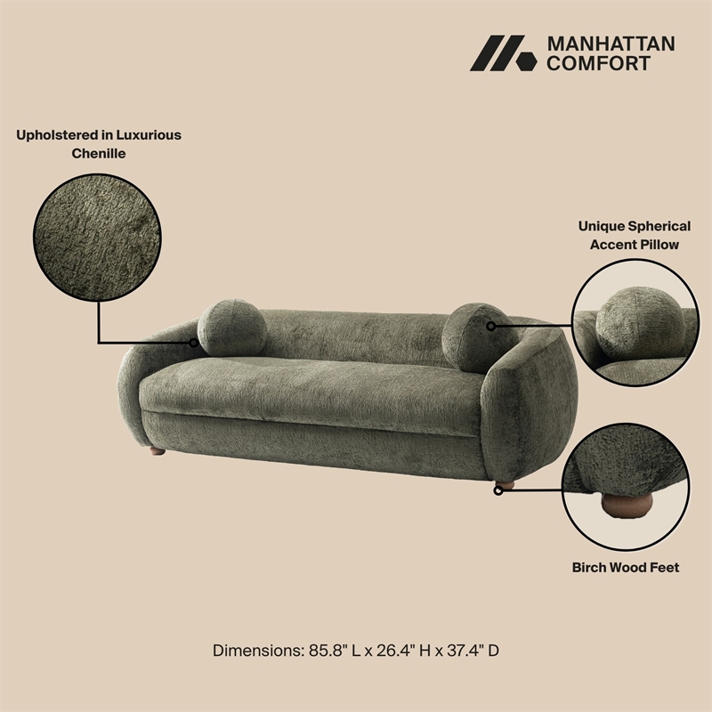 Manhattan Comfort Tribeca Sofa with Solid Wood Frame in Olive Green