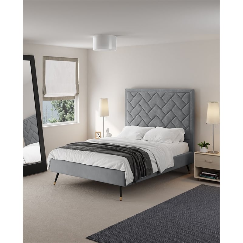 Manhattan Comfort Crosby Full-Size Bed with Solid Wood Frame in Gray
