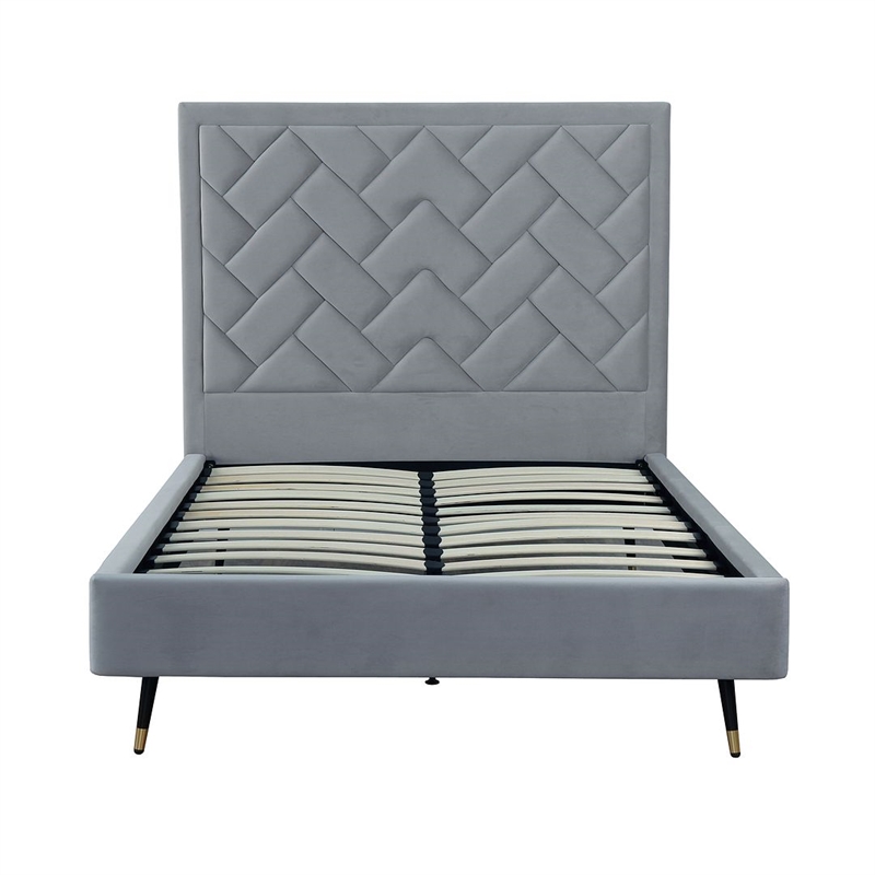 Manhattan Comfort Crosby Full-Size Bed with Solid Wood Frame in Gray