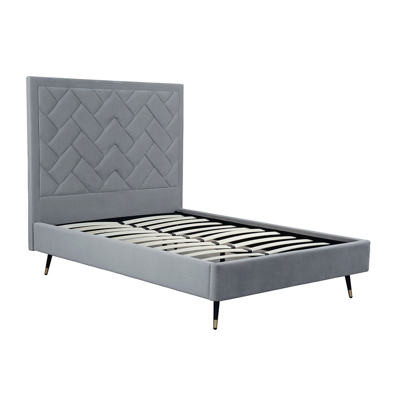 Manhattan Comfort Crosby Full-Size Bed with Solid Wood Frame in Gray