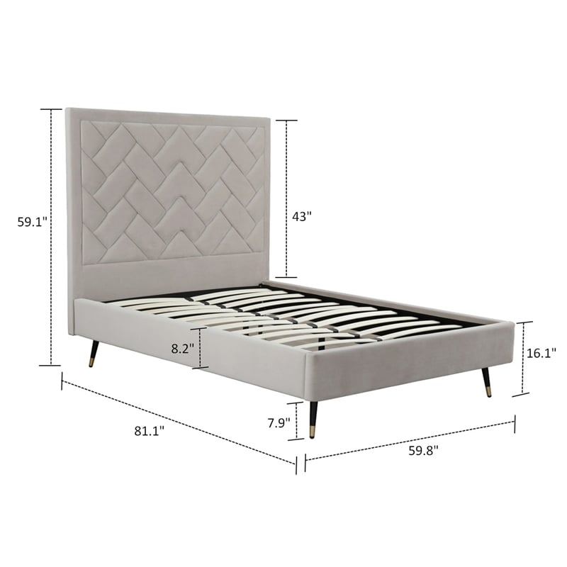 Manhattan Comfort Crosby Full-Size Bed with Solid Wood Frame in Beige