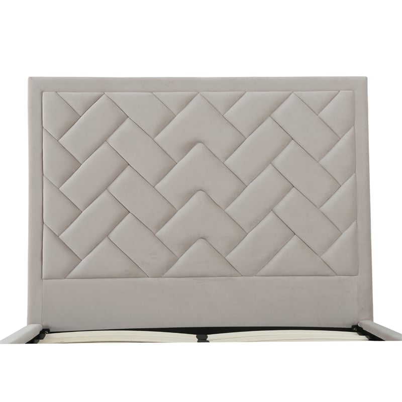 Manhattan Comfort Crosby Full-Size Bed with Solid Wood Frame in Beige