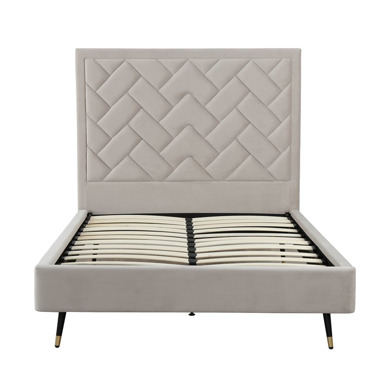 Manhattan Comfort Crosby Full-Size Bed with Solid Wood Frame in Beige