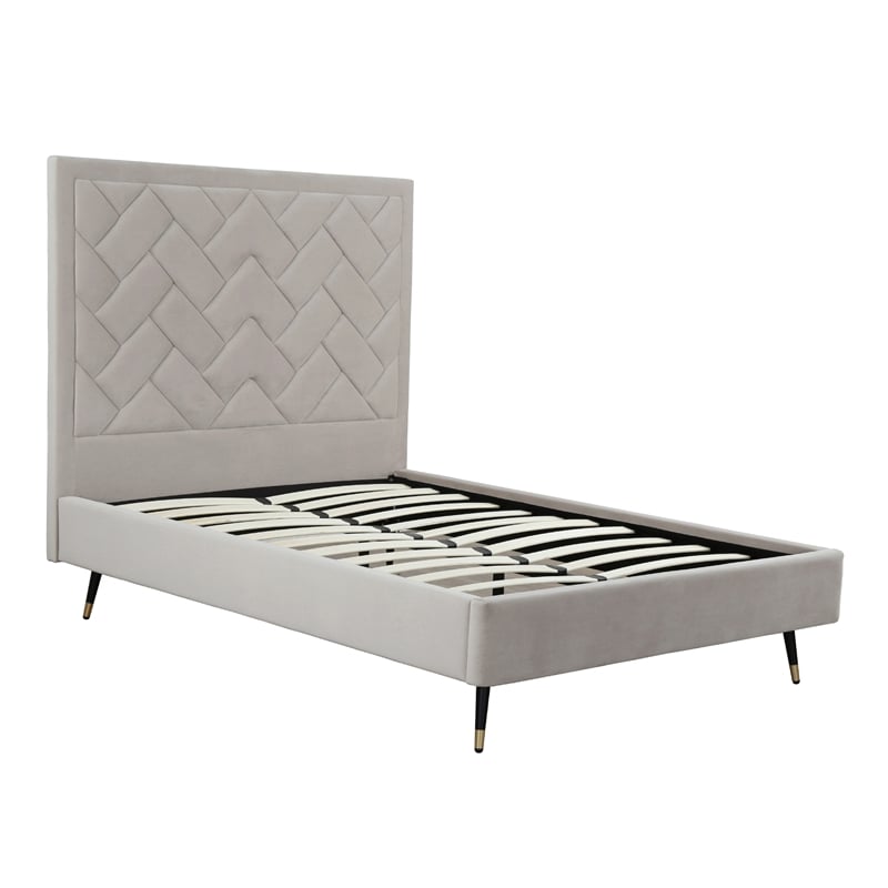 Manhattan Comfort Crosby Full-Size Bed with Solid Wood Frame in Beige