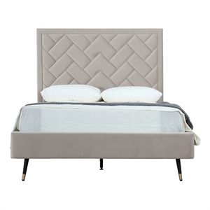 Manhattan Comfort Crosby Full-Size Bed with Solid Wood Frame in Beige