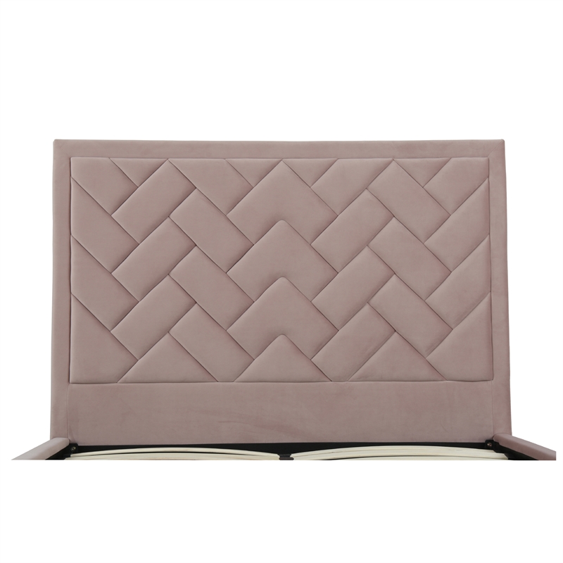 Manhattan Comfort Crosby Queen-Size Bed with Solid Wood Frame in Blush